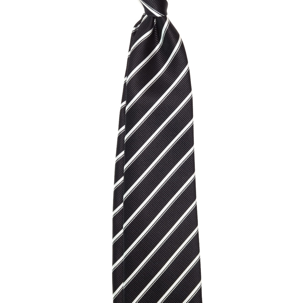刻々 - ストライプ01|KOKKOKU STRIPE 01 ハンドメイドセッテピエゲ ストライプ ネクタイ ブラック(レベル7)xホワイト