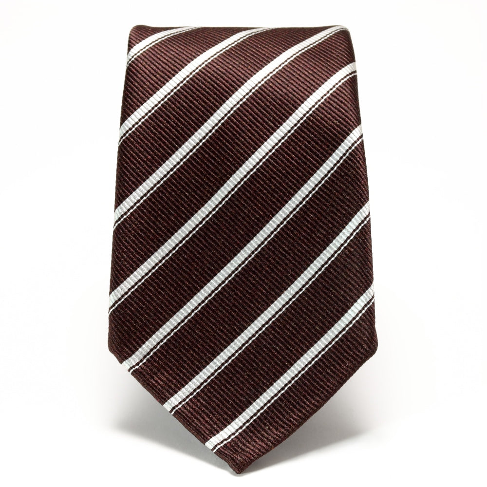 刻々 - ストライプ01|KOKKOKU STRIPE 01 ハンドメイドセッテピエゲ ストライプ ネクタイ 杢ブラウンxホワイト