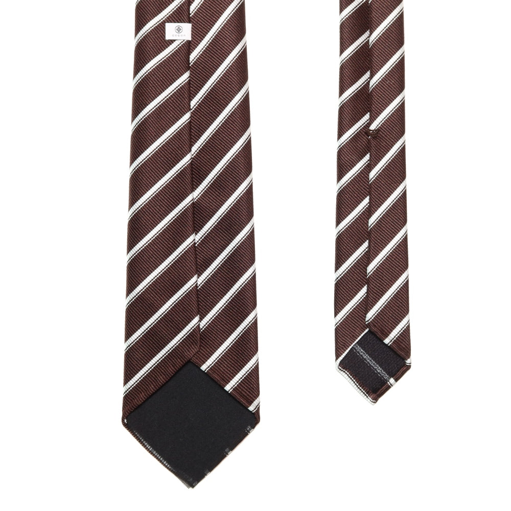 刻々 - ストライプ01|KOKKOKU STRIPE 01 ハンドメイドセッテピエゲ ストライプ ネクタイ 杢ブラウンxホワイト