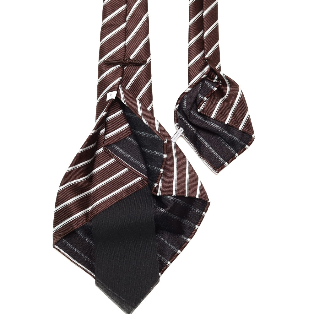 刻々 - ストライプ01|KOKKOKU STRIPE 01 ハンドメイドセッテピエゲ ストライプ ネクタイ 杢ブラウンxホワイト