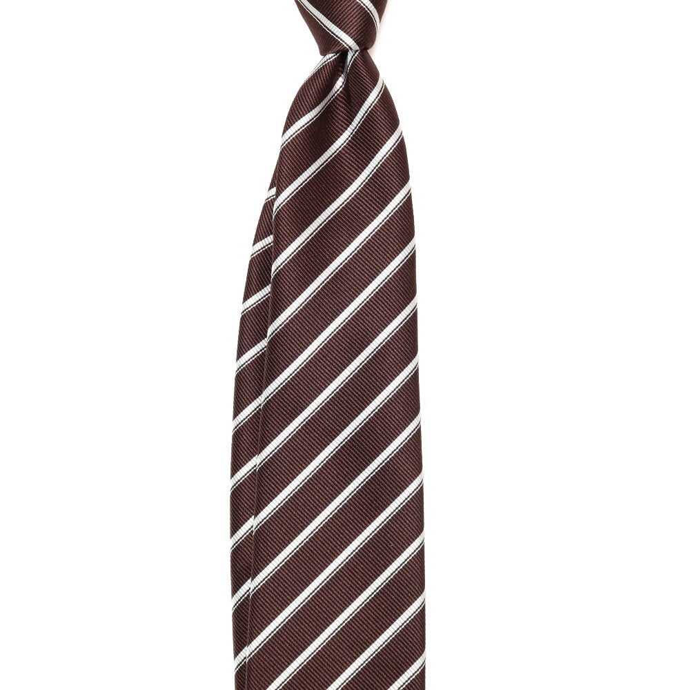 胸元に纏う整然美|刻々 - ストライプ01|KOKKOKU STRIPE 01 シグネチャーライン ハンドメイドセッテピエゲ 超高密度レップ織り ストライプ ネクタイ 杢ブラウンxホワイト