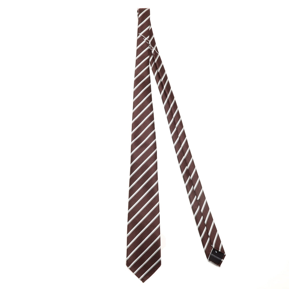 刻々 - ストライプ01|KOKKOKU STRIPE 01 ハンドメイドセッテピエゲ ストライプ ネクタイ 杢ブラウンxホワイト
