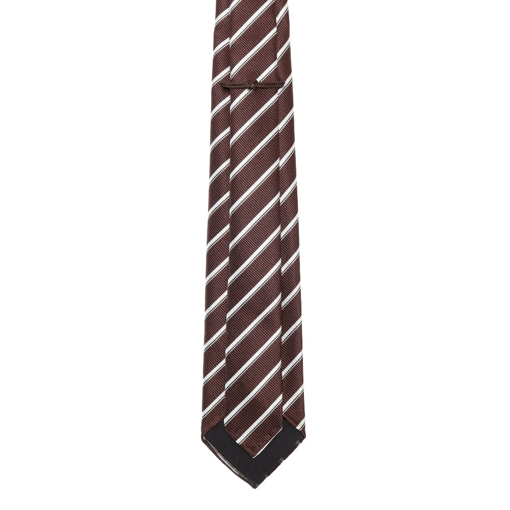 胸元に纏う整然美|刻々 - ストライプ01|KOKKOKU STRIPE 01 シグネチャーライン ハンドメイドセッテピエゲ 超高密度レップ織り ストライプ ネクタイ 杢ブラウンxホワイト