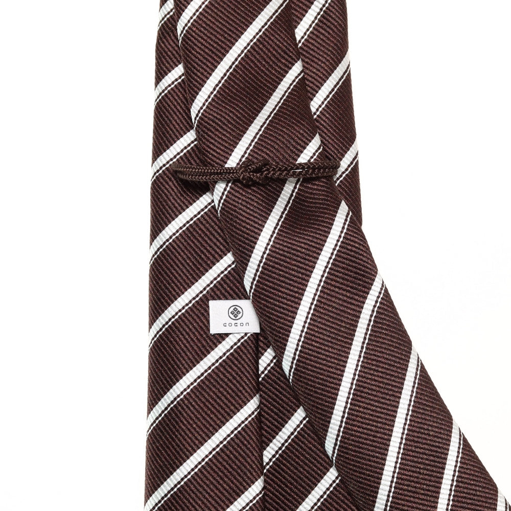 刻々 - ストライプ01|KOKKOKU STRIPE 01 ハンドメイドセッテピエゲ ストライプ ネクタイ 杢ブラウンxホワイト