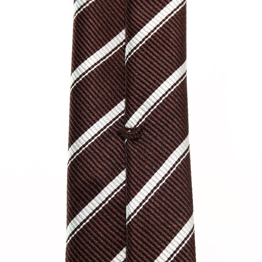 胸元に纏う整然美|刻々 - ストライプ01|KOKKOKU STRIPE 01 シグネチャーライン ハンドメイドセッテピエゲ 超高密度レップ織り ストライプ ネクタイ 杢ブラウンxホワイト