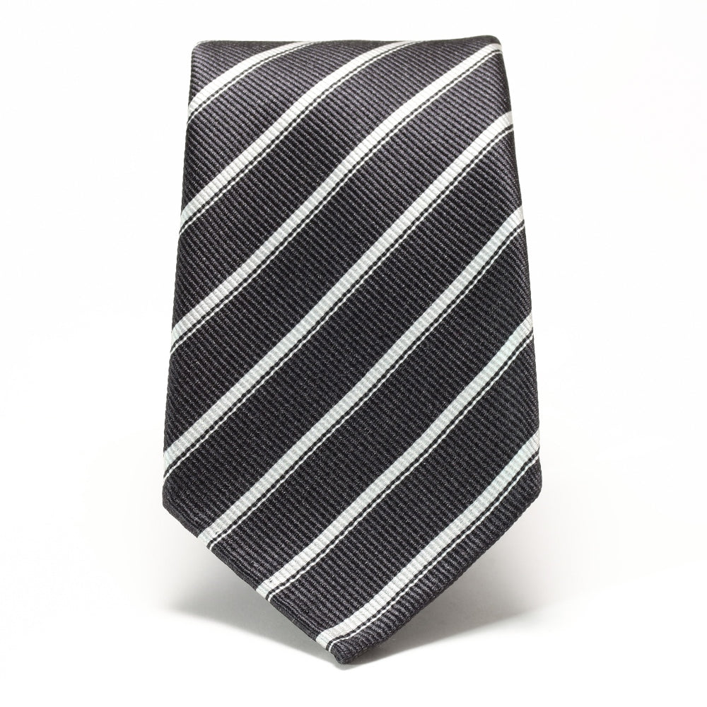KOKKOKU STRIPE 01 Hand-stitched Sette Piéghe Stripe Tie Heather Charcoal Gray x White