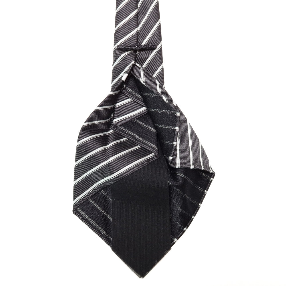 KOKKOKU STRIPE 01 Hand-stitched Sette Piéghe Stripe Tie Heather Charcoal Gray x White