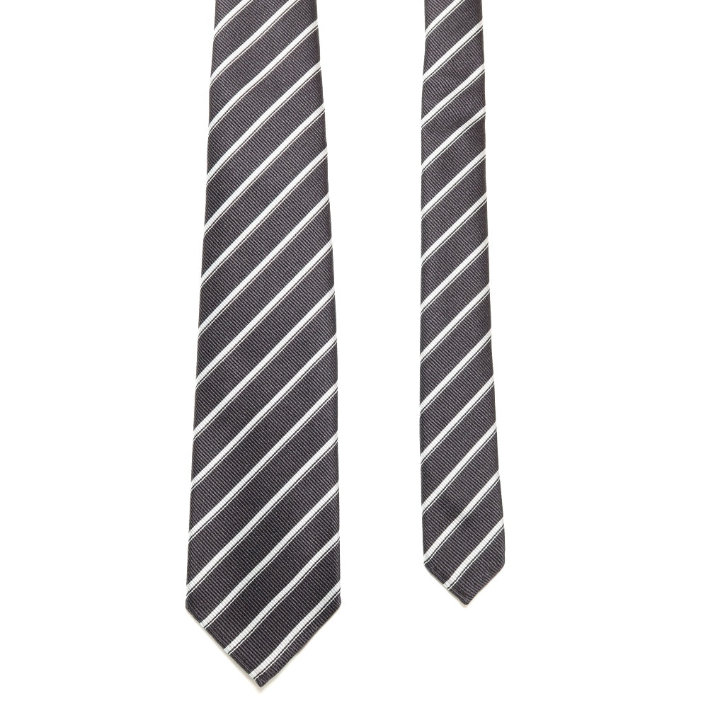 KOKKOKU STRIPE 01 Hand-stitched Sette Piéghe Stripe Tie Heather Charcoal Gray x White