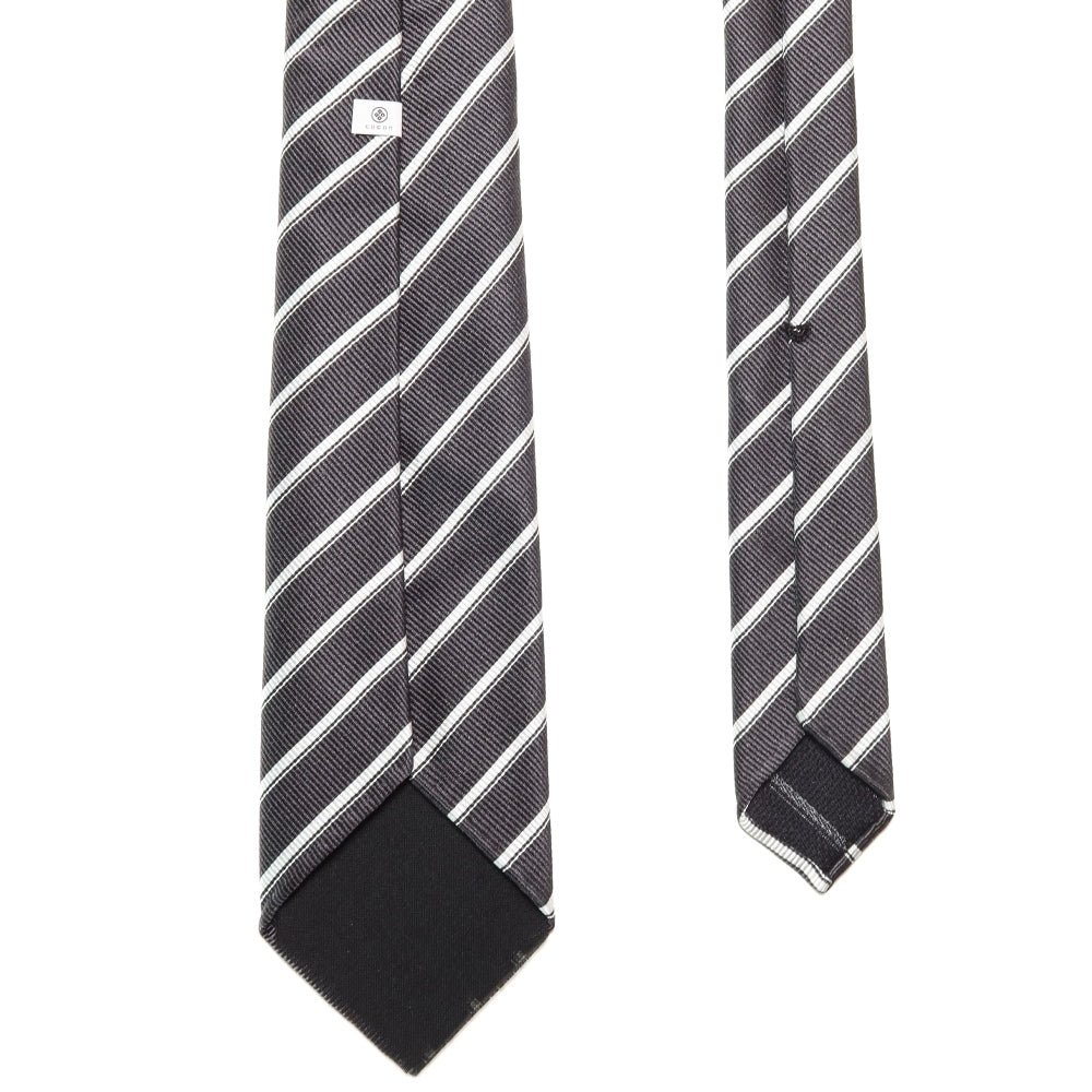 KOKKOKU STRIPE 01 Hand-stitched Sette Piéghe Stripe Tie Heather Charcoal Gray x White