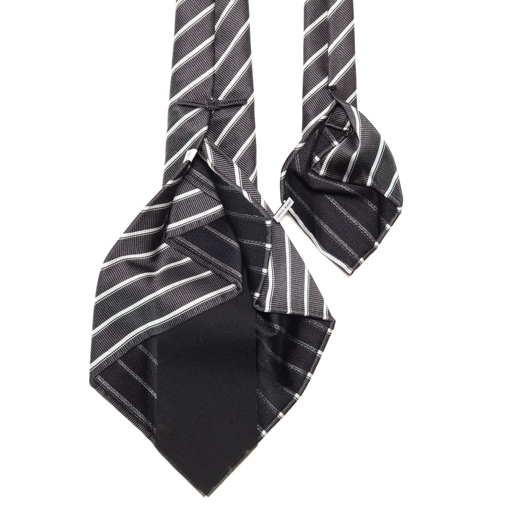 KOKKOKU STRIPE 01 Hand-stitched Sette Piéghe Stripe Tie Heather Charcoal Gray x White