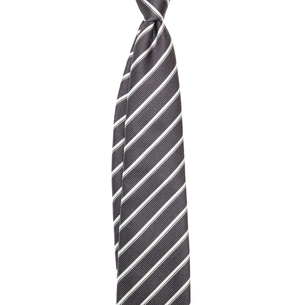 KOKKOKU STRIPE 01 Hand-stitched Sette Piéghe Stripe Tie Heather Charcoal Gray x White