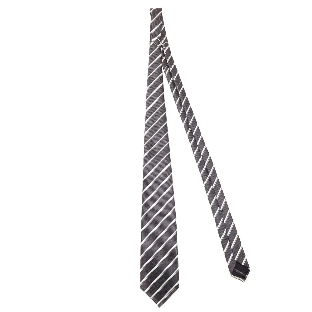 KOKKOKU STRIPE 01 Hand-stitched Sette Piéghe Stripe Tie Heather Charcoal Gray x White