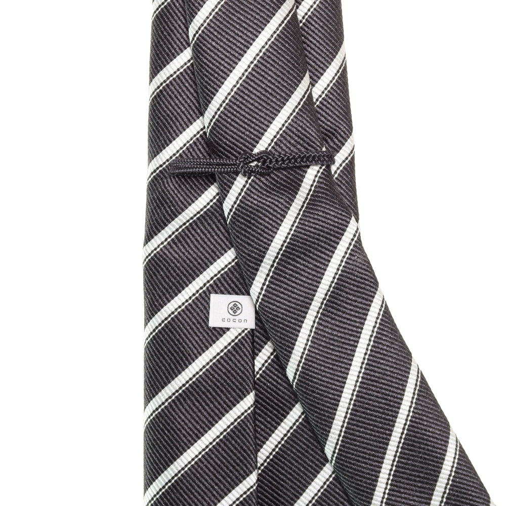 KOKKOKU STRIPE 01 Hand-stitched Sette Piéghe Stripe Tie Heather Charcoal Gray x White