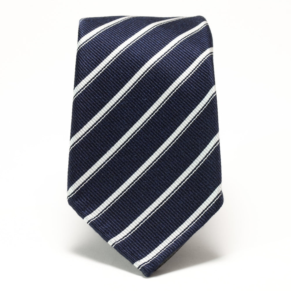 刻々 - ストライプ01|KOKKOKU STRIPE 01 ハンドメイドセッテピエゲ ストライプ ネクタイ 杢ネイビーxホワイト