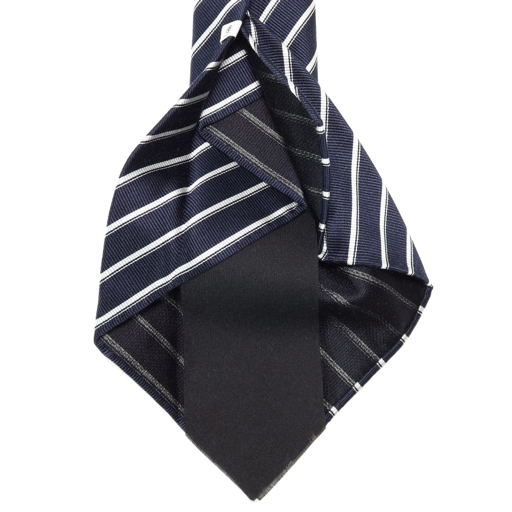 刻々 - ストライプ01|KOKKOKU STRIPE 01 ハンドメイドセッテピエゲ ストライプ ネクタイ 杢ネイビーxホワイト