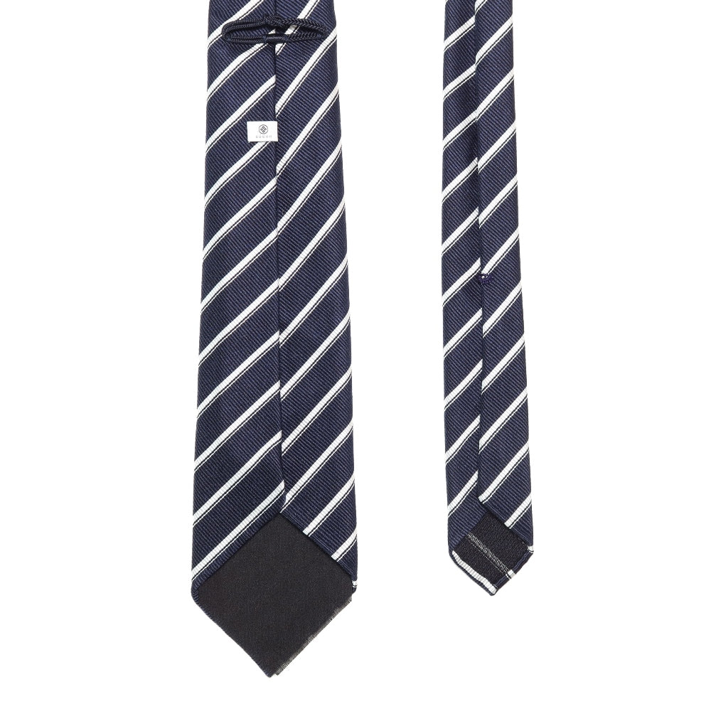 刻々 - ストライプ01|KOKKOKU STRIPE 01 ハンドメイドセッテピエゲ ストライプ ネクタイ 杢ネイビーxホワイト