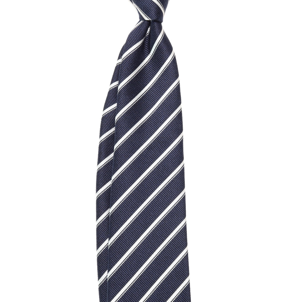 刻々 - ストライプ01|KOKKOKU STRIPE 01 ハンドメイドセッテピエゲ ストライプ ネクタイ 杢ネイビーxホワイト