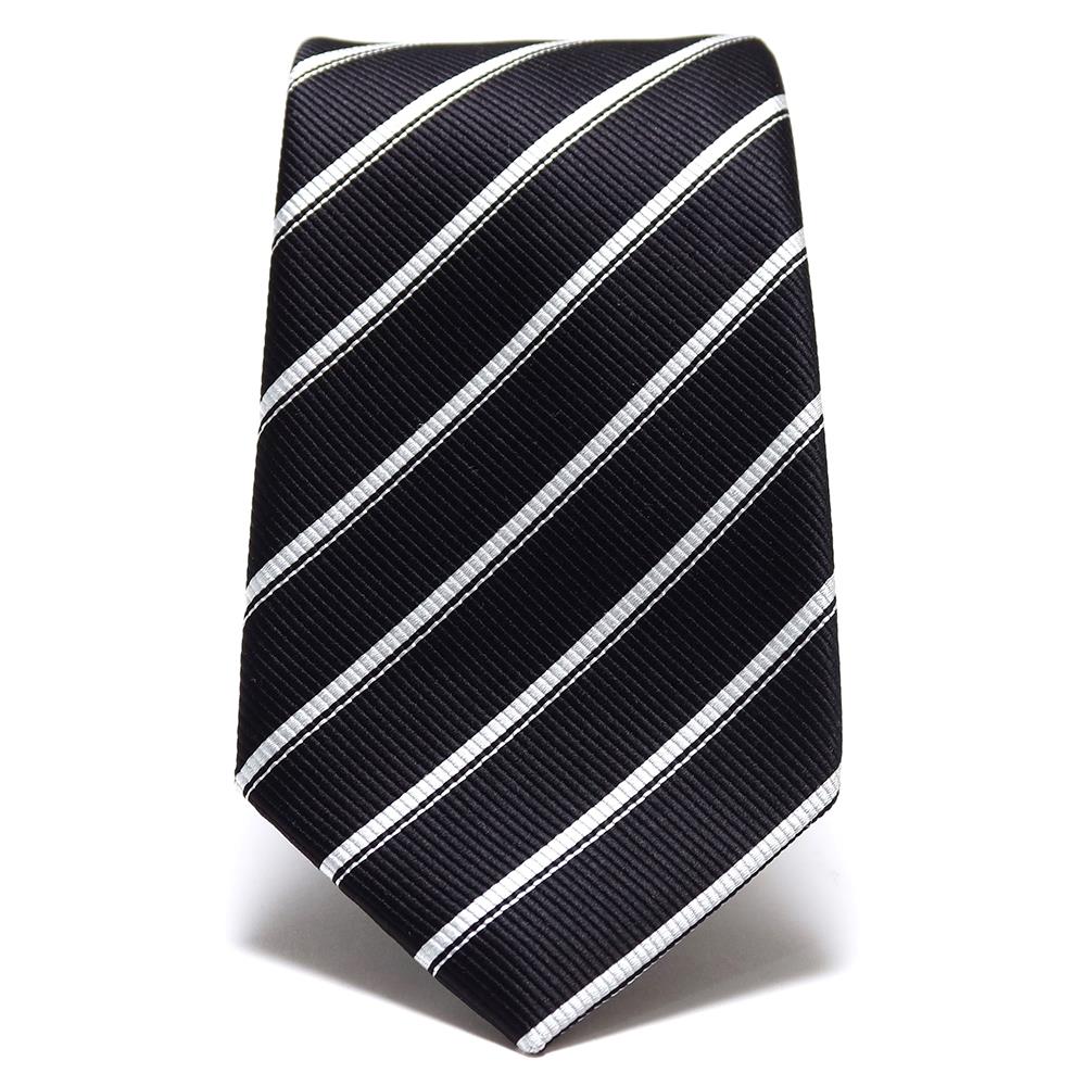 刻々 - ストライプ01|KOKKOKU STRIPE 01 ハンドメイドトレピエゲ ストライプ ネクタイ ブラック(レベル7)xホワイト