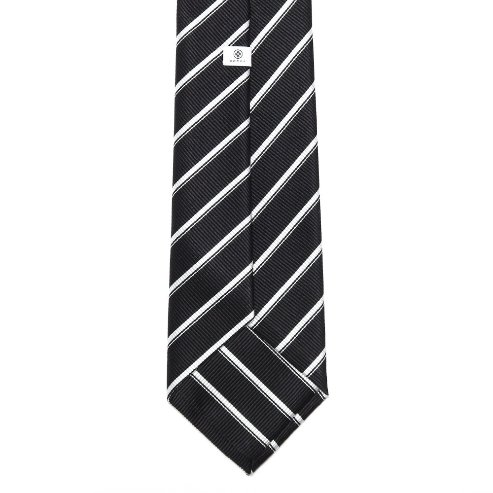 究極の定番|刻々 - ストライプ01|KOKKOKU STRIPE 01 シグネチャーライン ハンドメイドトレピエゲ 超高密度レップ織り ストライプ ネクタイ ブラック(レベル7)xホワイト