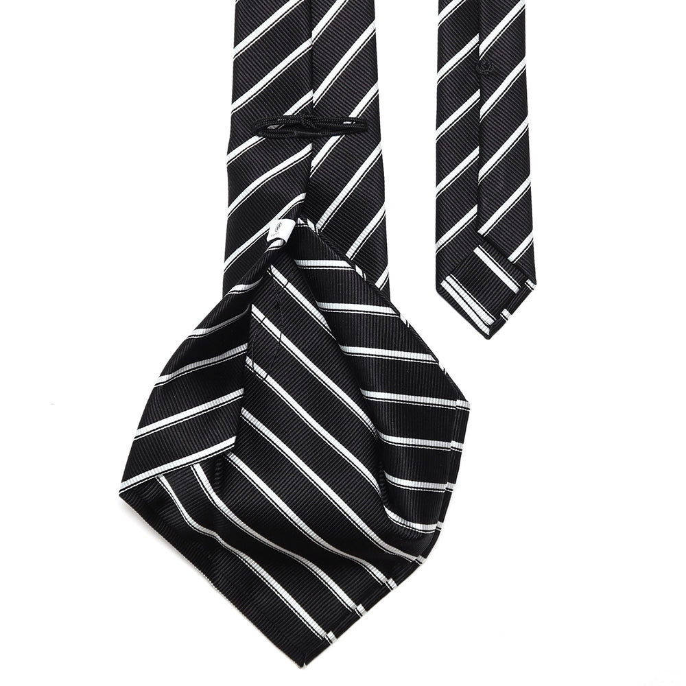 刻々 - ストライプ01|KOKKOKU STRIPE 01 ハンドメイドトレピエゲ ストライプ ネクタイ ブラック(レベル7)xホワイト