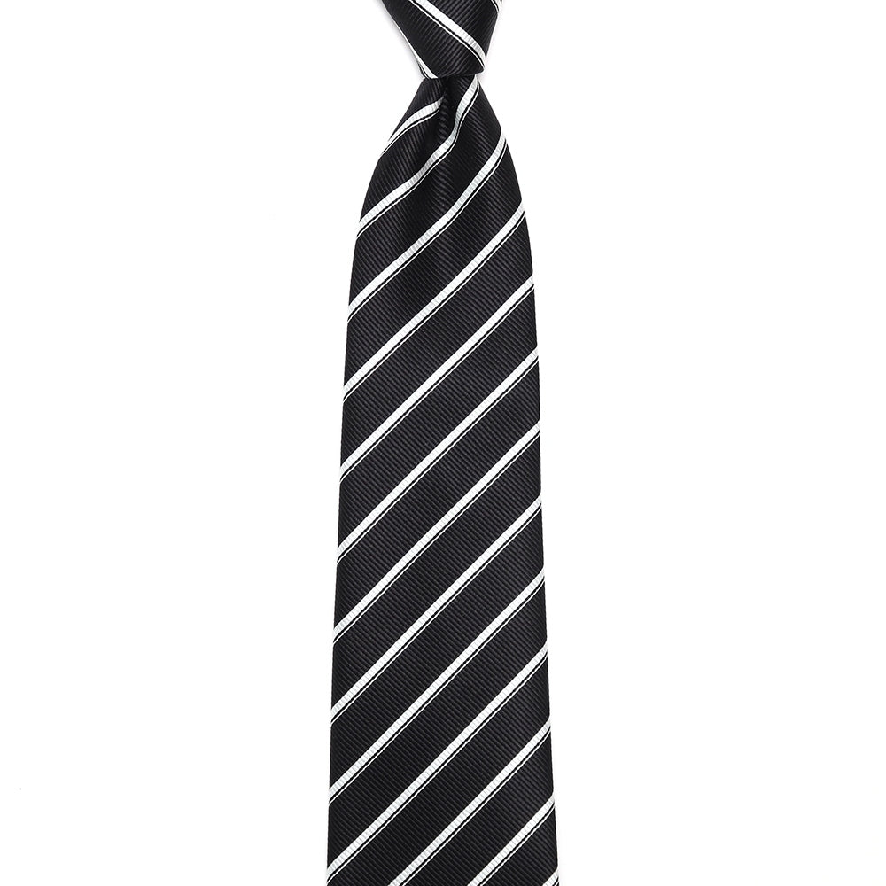 刻々 - ストライプ01|KOKKOKU STRIPE 01 ハンドメイドトレピエゲ ストライプ ネクタイ ブラック(レベル7)xホワイト