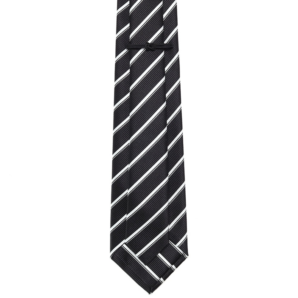 究極の定番|刻々 - ストライプ01|KOKKOKU STRIPE 01 シグネチャーライン ハンドメイドトレピエゲ 超高密度レップ織り ストライプ ネクタイ ブラック(レベル7)xホワイト
