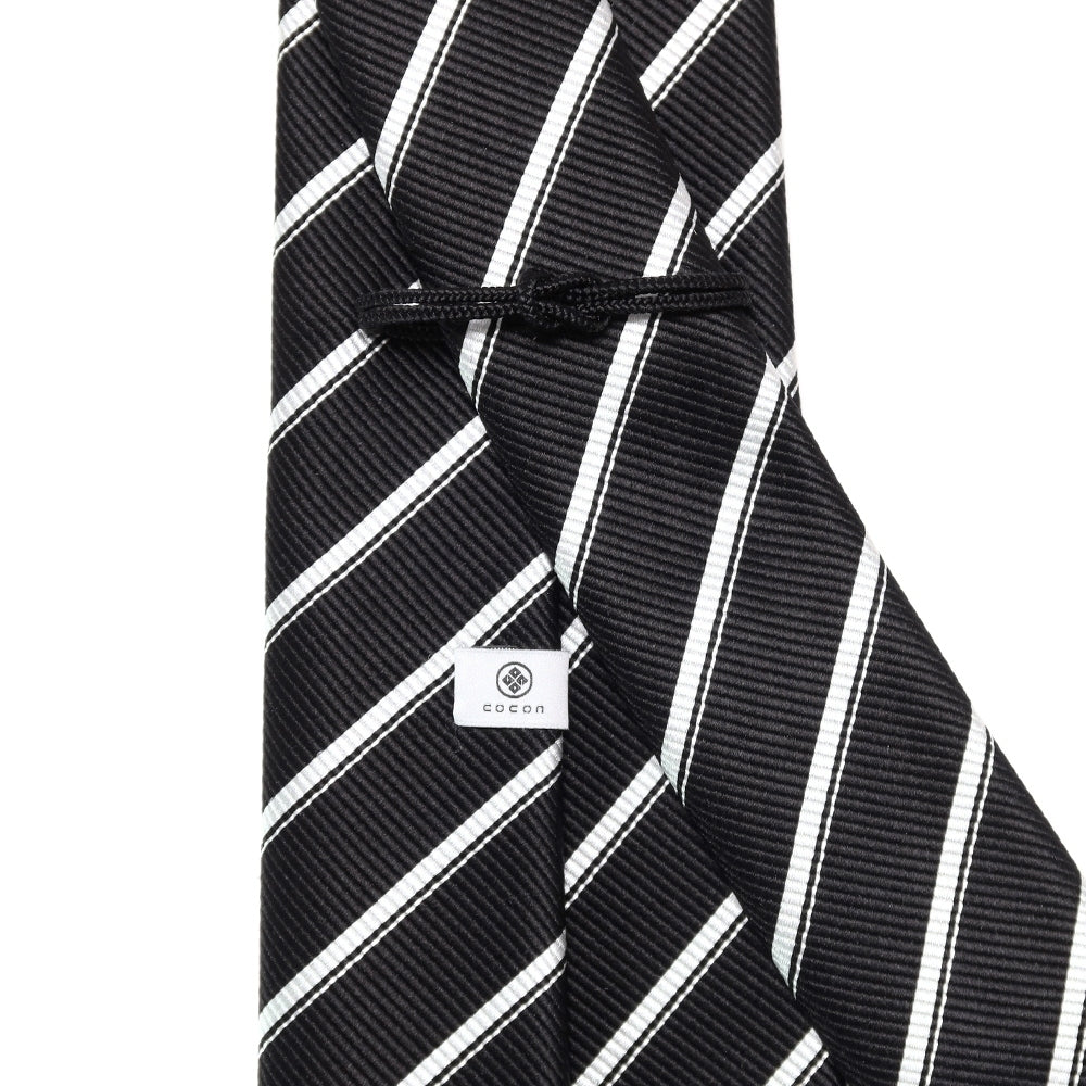 刻々 - ストライプ01|KOKKOKU STRIPE 01 ハンドメイドトレピエゲ ストライプ ネクタイ ブラック(レベル7)xホワイト