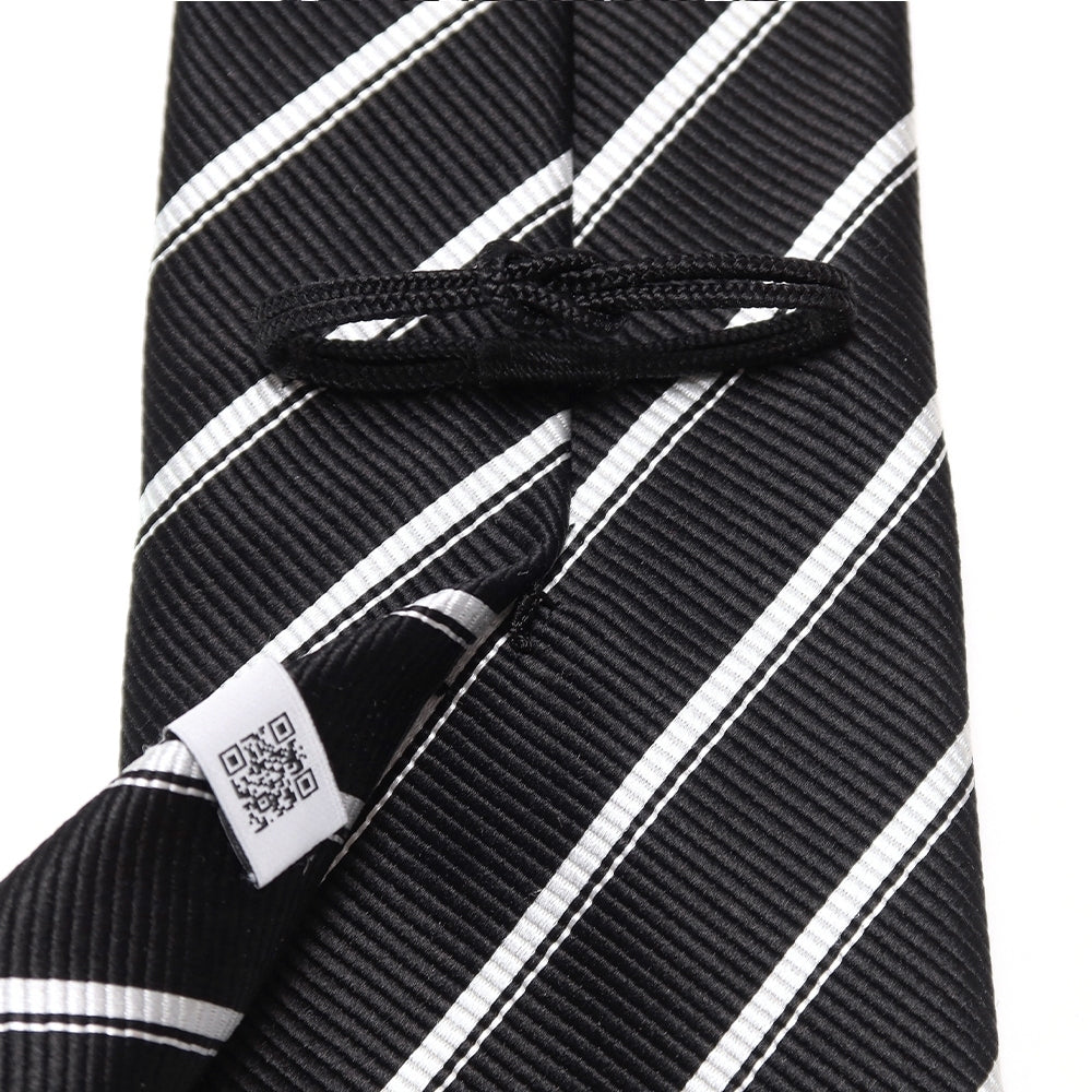 究極の定番|刻々 - ストライプ01|KOKKOKU STRIPE 01 シグネチャーライン ハンドメイドトレピエゲ 超高密度レップ織り ストライプ ネクタイ ブラック(レベル7)xホワイト