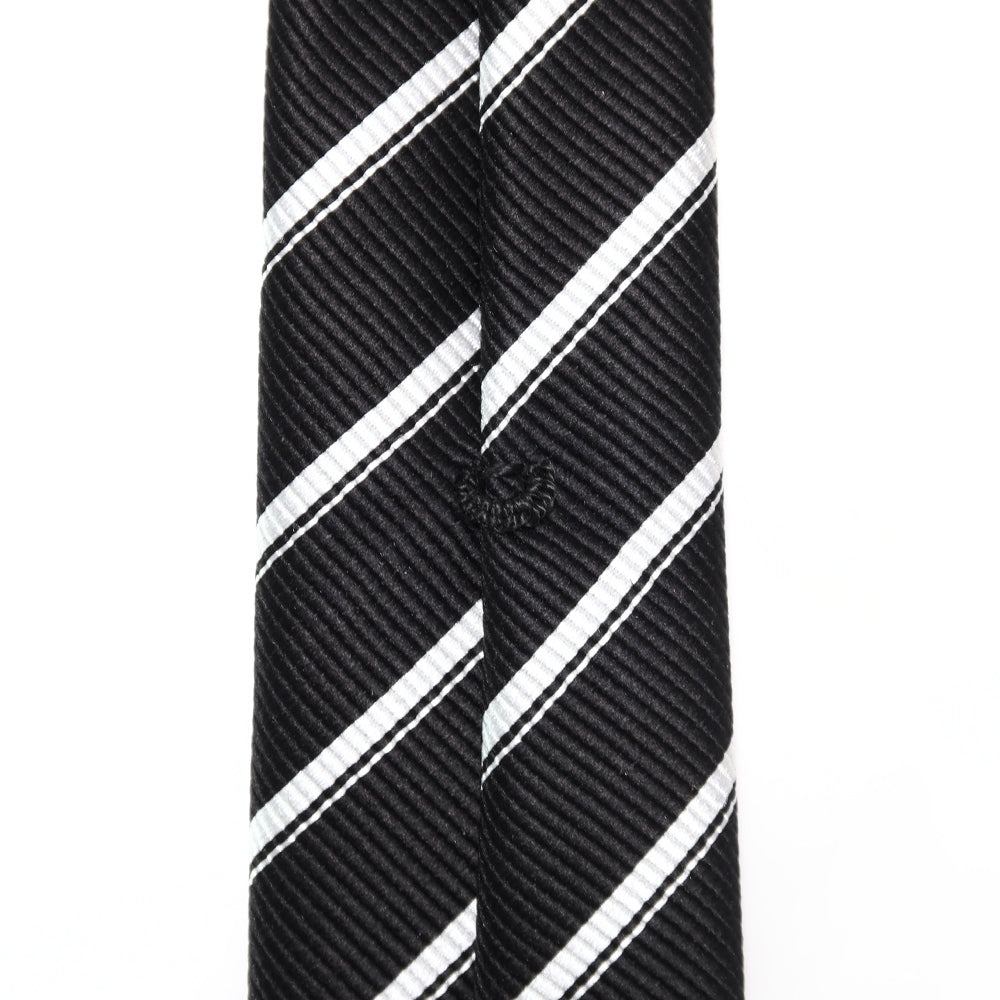究極の定番|刻々 - ストライプ01|KOKKOKU STRIPE 01 シグネチャーライン ハンドメイドトレピエゲ 超高密度レップ織り ストライプ ネクタイ ブラック(レベル7)xホワイト