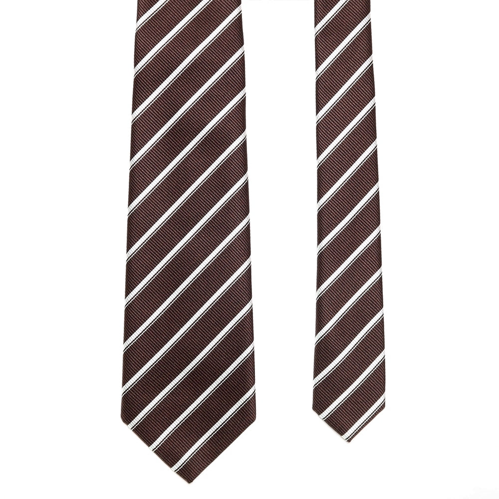 刻々 - ストライプ01|KOKKOKU STRIPE 01 ハンドメイドトレピエゲ ストライプ ネクタイ 杢ブラウンxホワイト