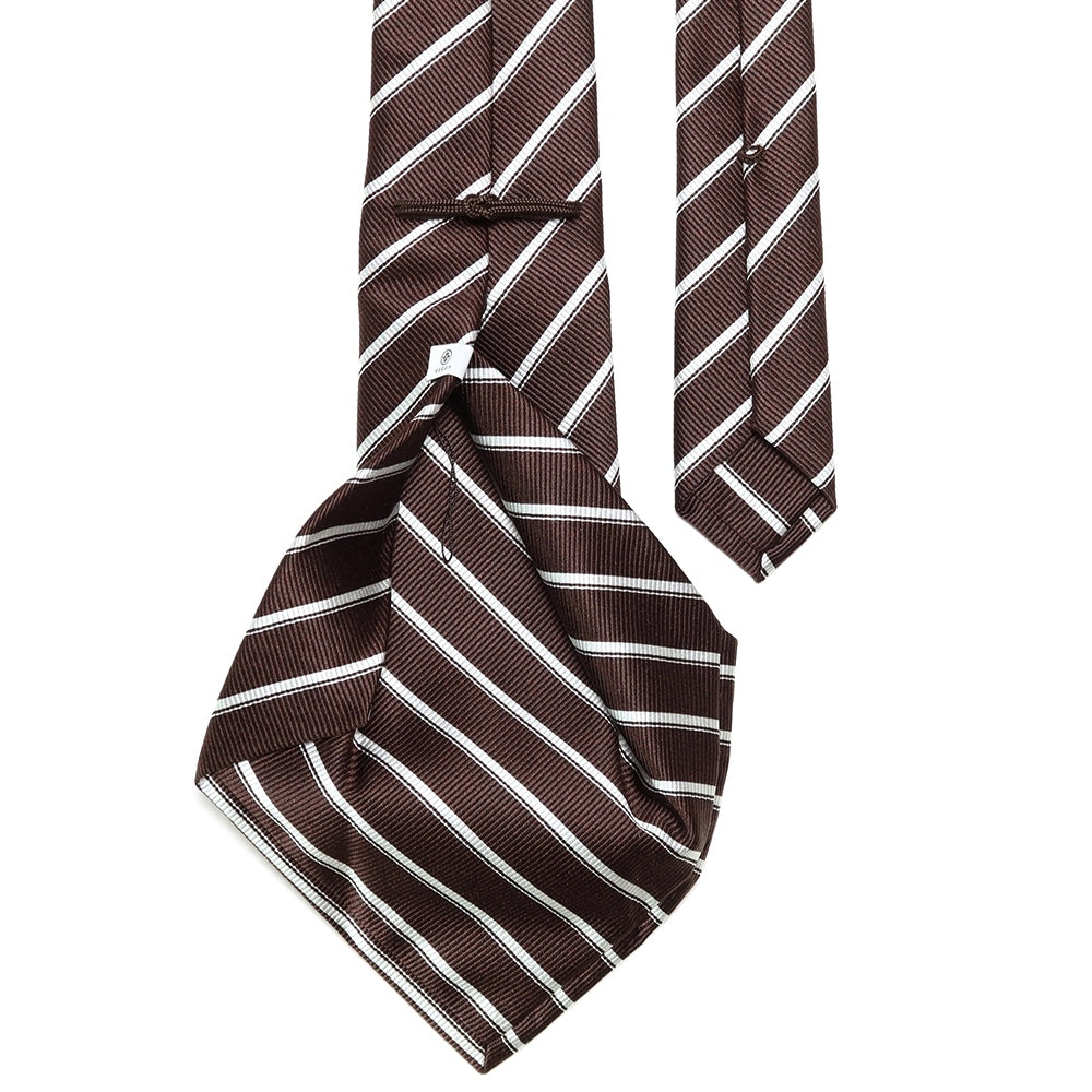 刻々 - ストライプ01|KOKKOKU STRIPE 01 ハンドメイドトレピエゲ ストライプ ネクタイ 杢ブラウンxホワイト