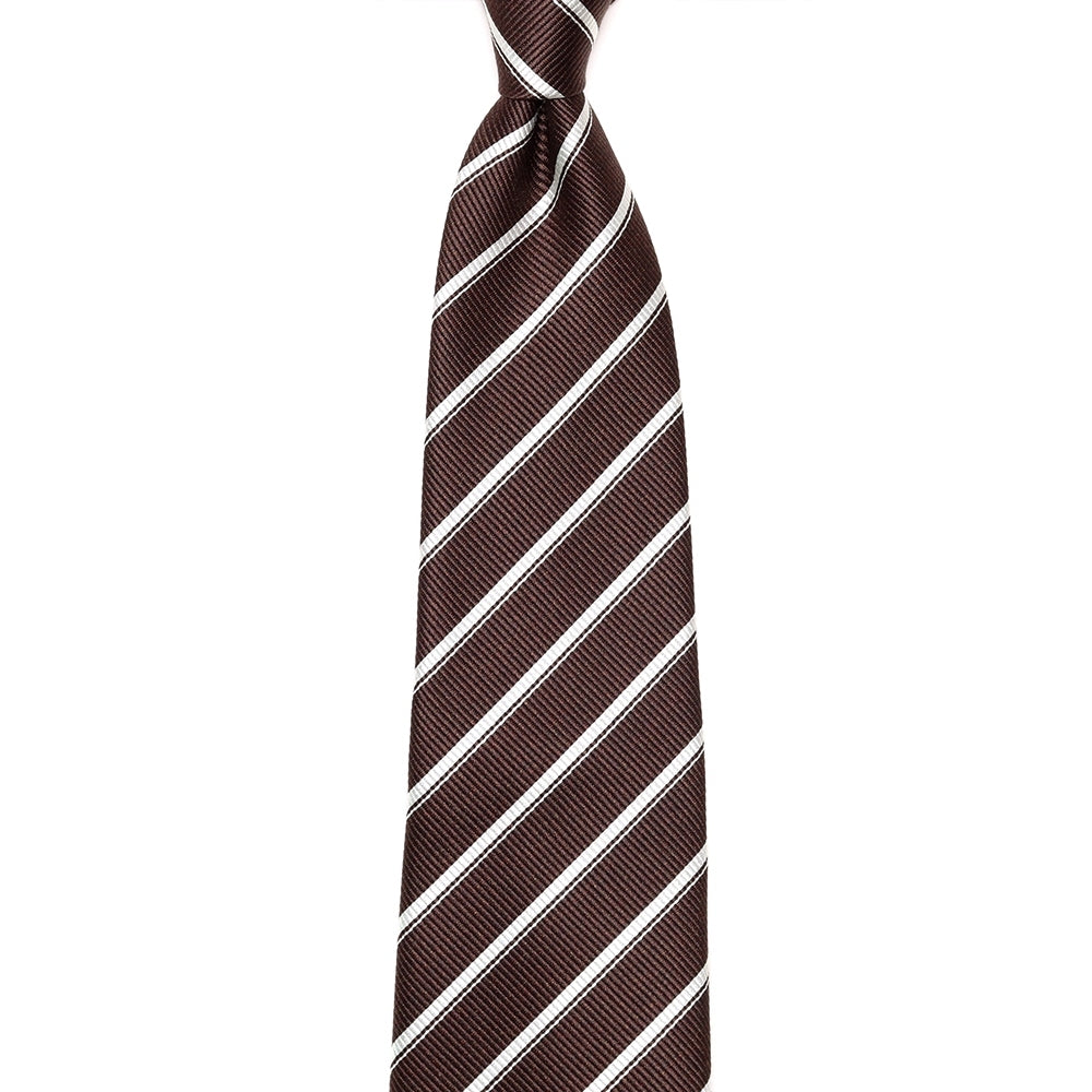 刻々 - ストライプ01|KOKKOKU STRIPE 01 ハンドメイドトレピエゲ ストライプ ネクタイ 杢ブラウンxホワイト
