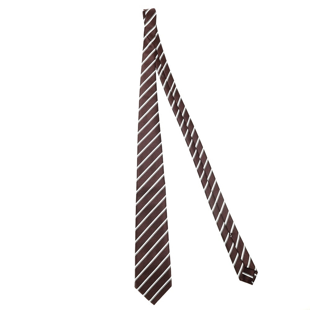 刻々 - ストライプ01|KOKKOKU STRIPE 01 ハンドメイドトレピエゲ ストライプ ネクタイ 杢ブラウンxホワイト