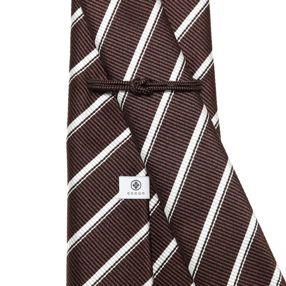 刻々 - ストライプ01|KOKKOKU STRIPE 01 ハンドメイドトレピエゲ ストライプ ネクタイ 杢ブラウンxホワイト