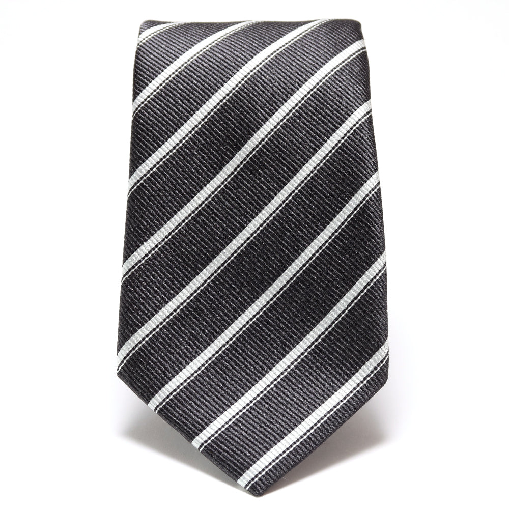 刻々 - ストライプ01|KOKKOKU STRIPE 01 ハンドメイドトレピエゲ ストライプ ネクタイ 杢チャコールグレーxホワイト