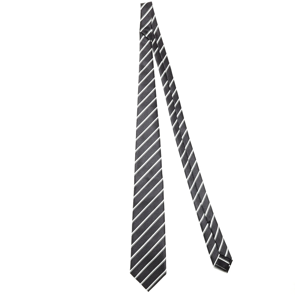 胸元に纏う整然美|刻々 - ストライプ01|KOKKOKU STRIPE 01 シグネチャーライン ハンドメイドトレピエゲ 超高密度レップ織り ストライプ ネクタイ 杢チャコールグレーxホワイト