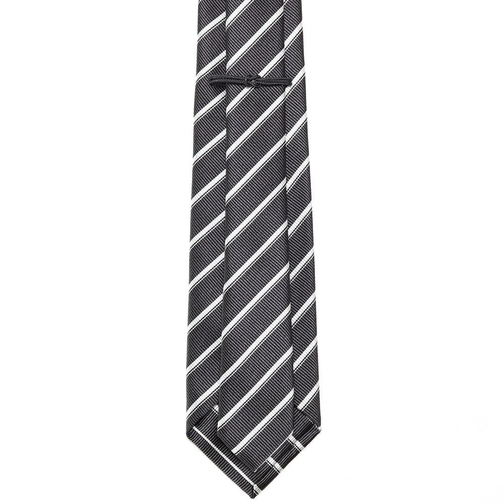 刻々 - ストライプ01|KOKKOKU STRIPE 01 ハンドメイドトレピエゲ ストライプ ネクタイ 杢チャコールグレーxホワイト