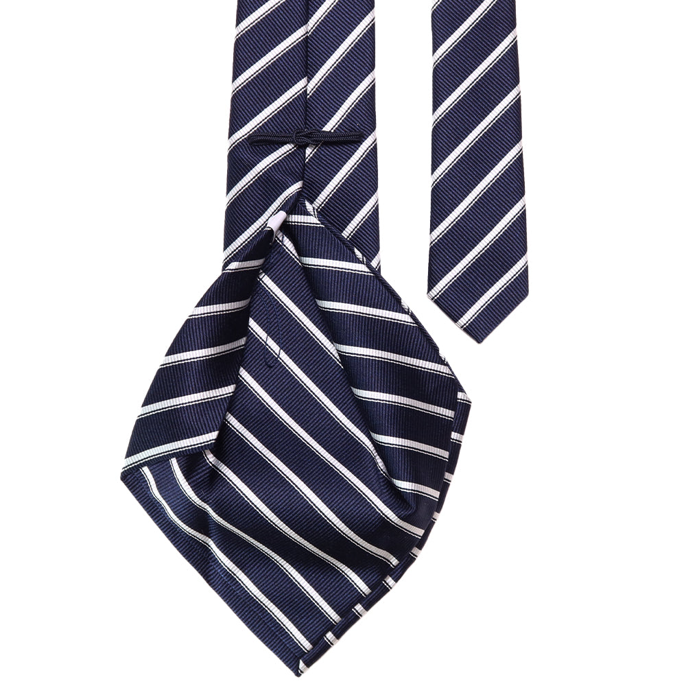 刻々 - ストライプ01|KOKKOKU STRIPE 01 ハンドメイドトレピエゲ ストライプ ネクタイ 杢ネイビーxホワイト