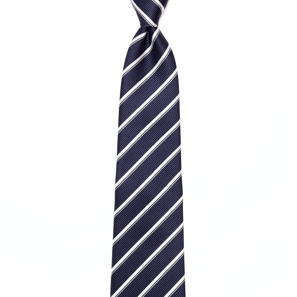 刻々 - ストライプ01|KOKKOKU STRIPE 01 ハンドメイドトレピエゲ ストライプ ネクタイ 杢ネイビーxホワイト