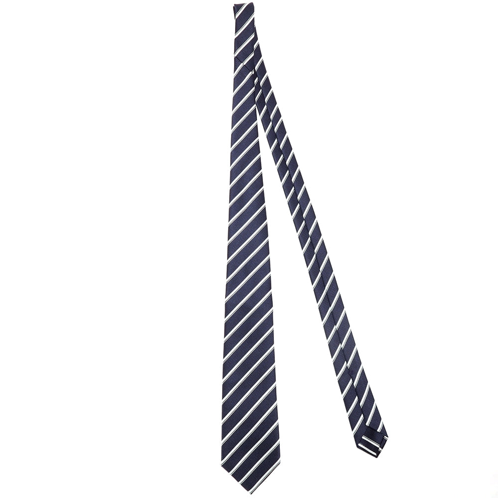 刻々 - ストライプ01|KOKKOKU STRIPE 01 ハンドメイドトレピエゲ ストライプ ネクタイ 杢ネイビーxホワイト