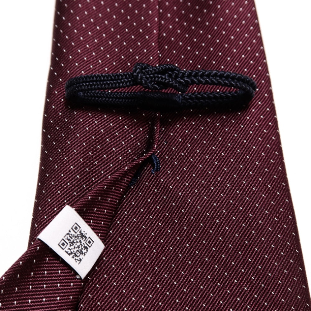 1本の糸が魅せる柄|ミニレップピンドット|MINI REPP PIN DOT ハンドメイドセッテピエゲ ドット ネクタイ ワインxホワイト