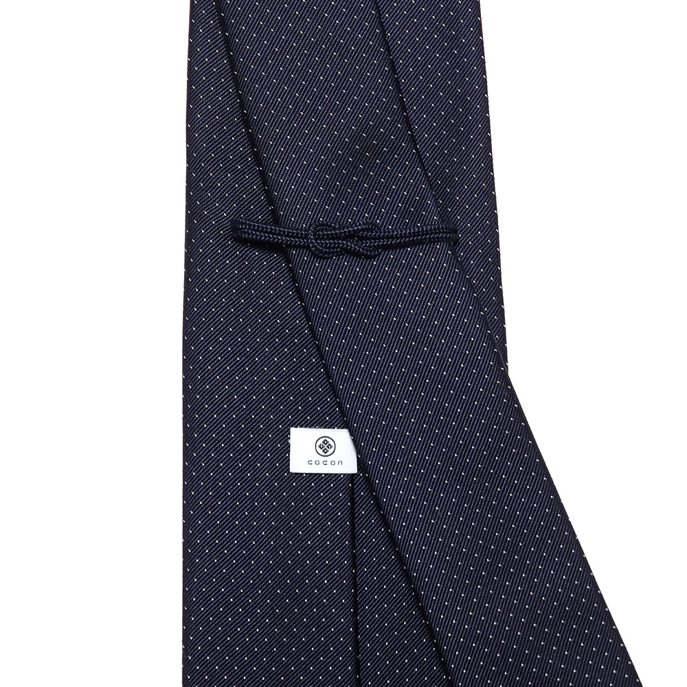 1本の糸が魅せる柄|ミニレップピンドット|MINI REPP PIN DOT ハンドメイドトレピエゲ ドット ネクタイ ネイビーxホワイト