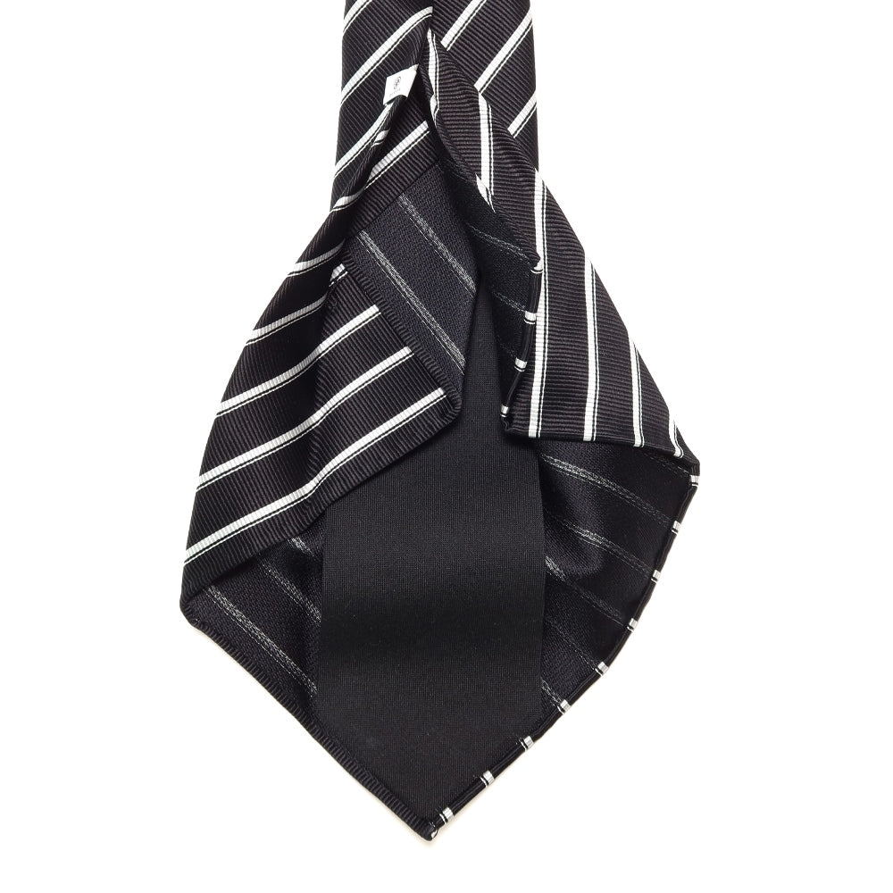 刻々 - ストライプ01｜KOKKOKU STRIPE 01 ハンドメイドセッテピエゲ ストライプ ネクタイ ブラック（レベル7）xホワイト