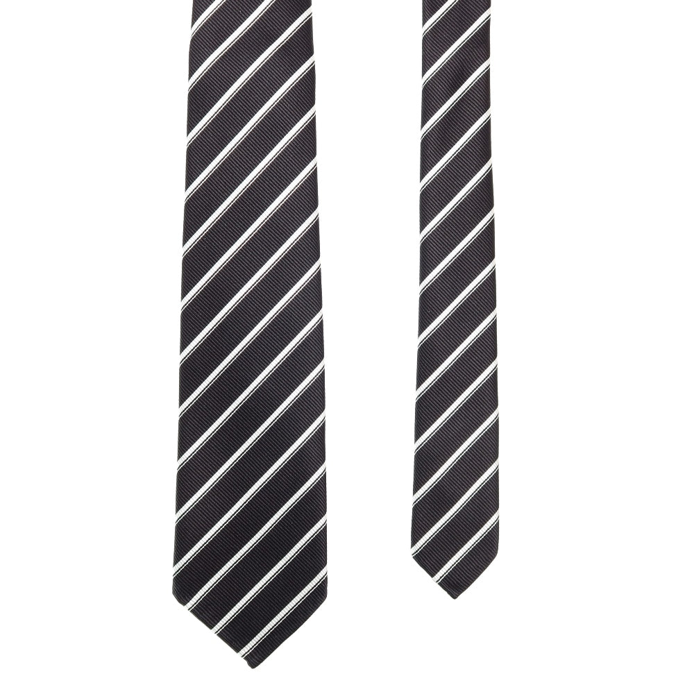 究極の定番｜刻々 - ストライプ01｜KOKKOKU STRIPE 01 シグネチャーライン ハンドメイドセッテピエゲ 超高密度レップ織り ストライプ ネクタイ ブラック（レベル7）xホワイト