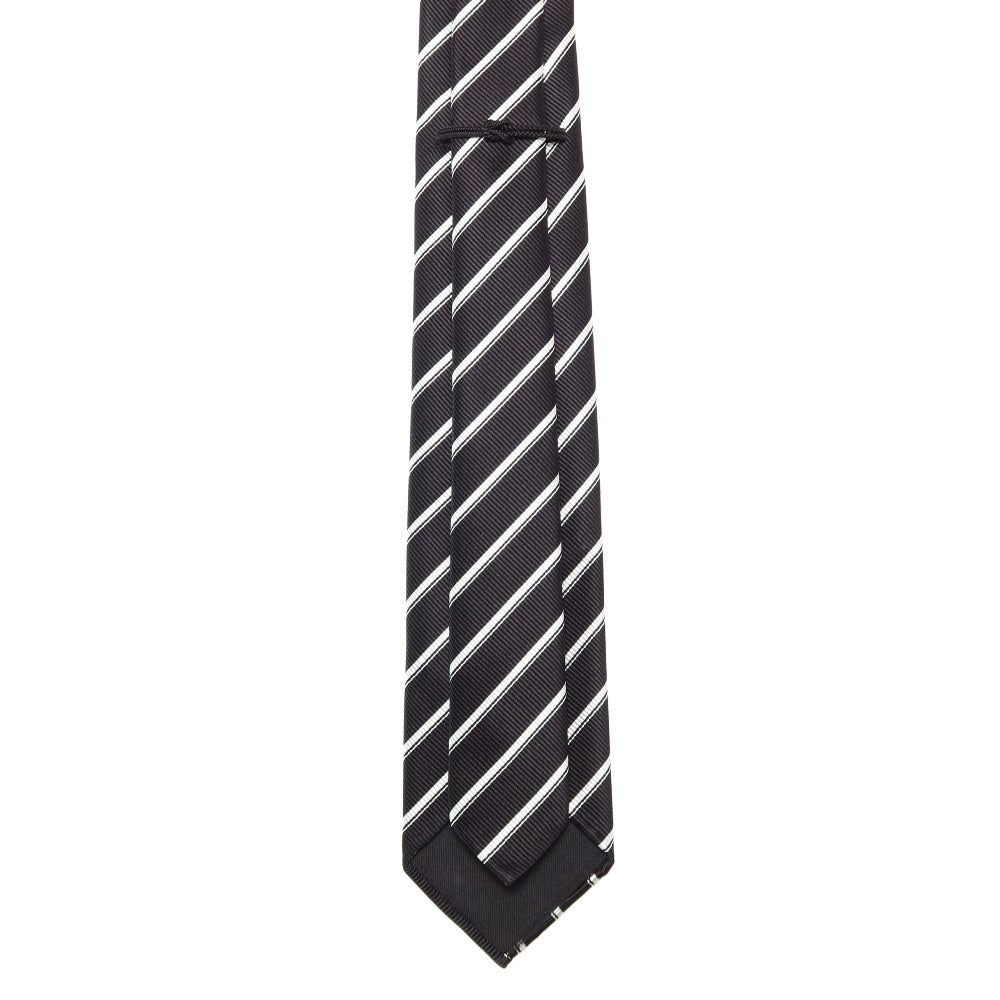 究極の定番｜刻々 - ストライプ01｜KOKKOKU STRIPE 01 シグネチャーライン ハンドメイドセッテピエゲ 超高密度レップ織り ストライプ ネクタイ ブラック（レベル7）xホワイト