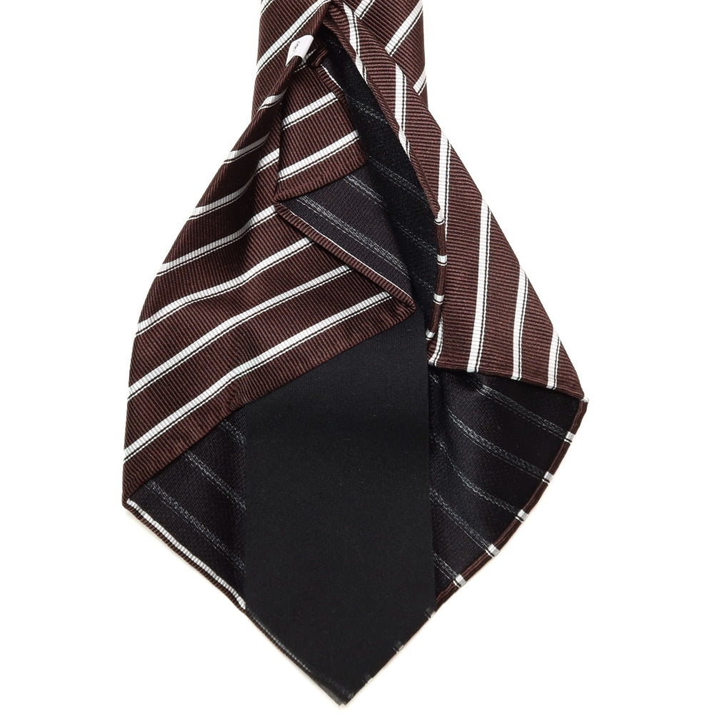 刻々 - ストライプ01｜KOKKOKU STRIPE 01 ハンドメイドセッテピエゲ ストライプ ネクタイ 杢ブラウンxホワイト