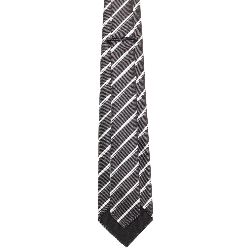 刻々 - ストライプ01｜KOKKOKU STRIPE 01 ハンドメイドセッテピエゲ ストライプ ネクタイ 杢チャコールグレーxホワイト