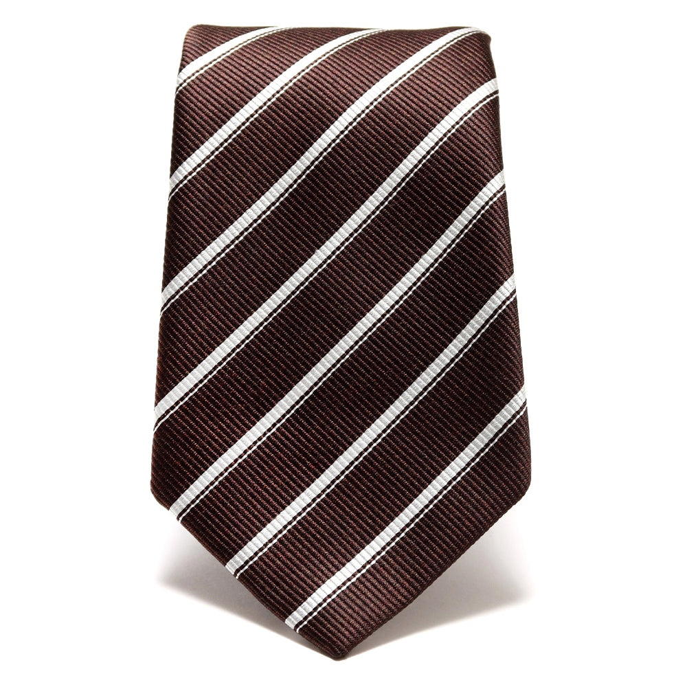 刻々 - ストライプ01｜KOKKOKU STRIPE 01 ハンドメイドトレピエゲ ストライプ ネクタイ 杢ブラウンxホワイト