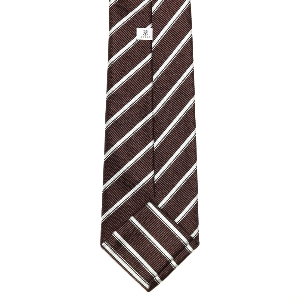 刻々 - ストライプ01｜KOKKOKU STRIPE 01 ハンドメイドトレピエゲ ストライプ ネクタイ 杢ブラウンxホワイト