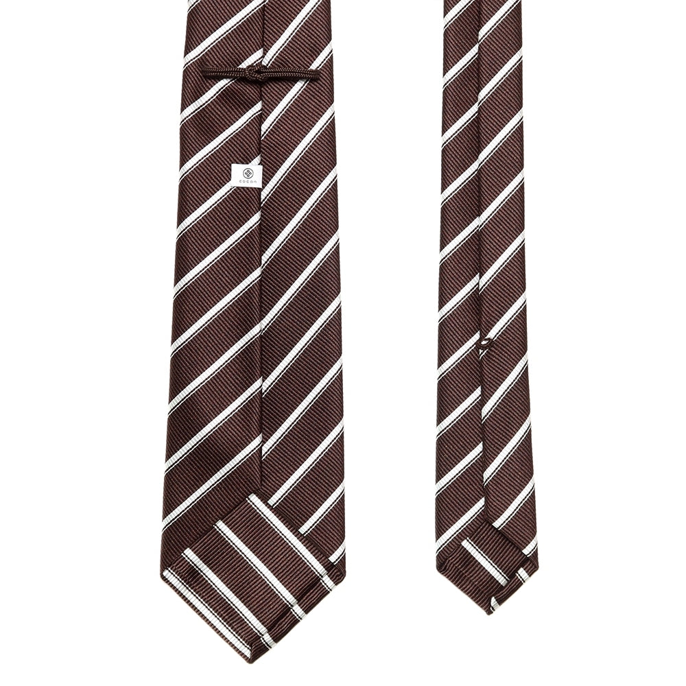 刻々 - ストライプ01｜KOKKOKU STRIPE 01 ハンドメイドトレピエゲ ストライプ ネクタイ 杢ブラウンxホワイト